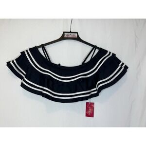 Jess Lea Womens Size L Black White Ruffle Bathing Suit Off the Shoulder Top- NWT